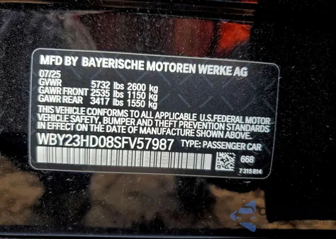 2025 BMW I4 Edrive 40 z USA, uszkodzony, nr VIN WBY23HD08SFV57987